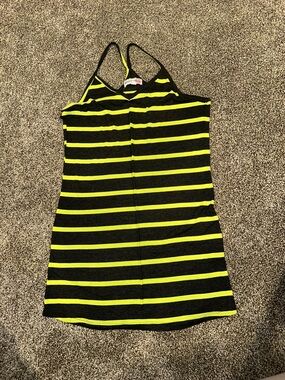 Body Central Neon Yellow and grey Striped tank